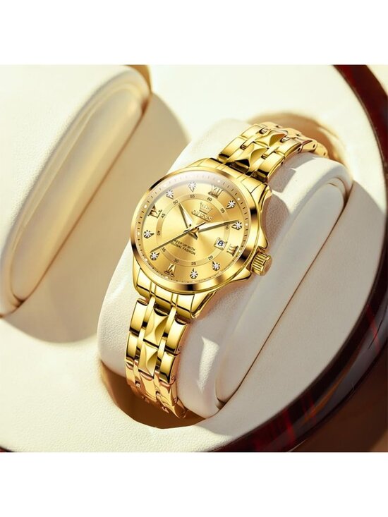 Women\'s All Gold Analog Quartz Stainless Steel Waterproof Luminous Luxury Watch main image 5